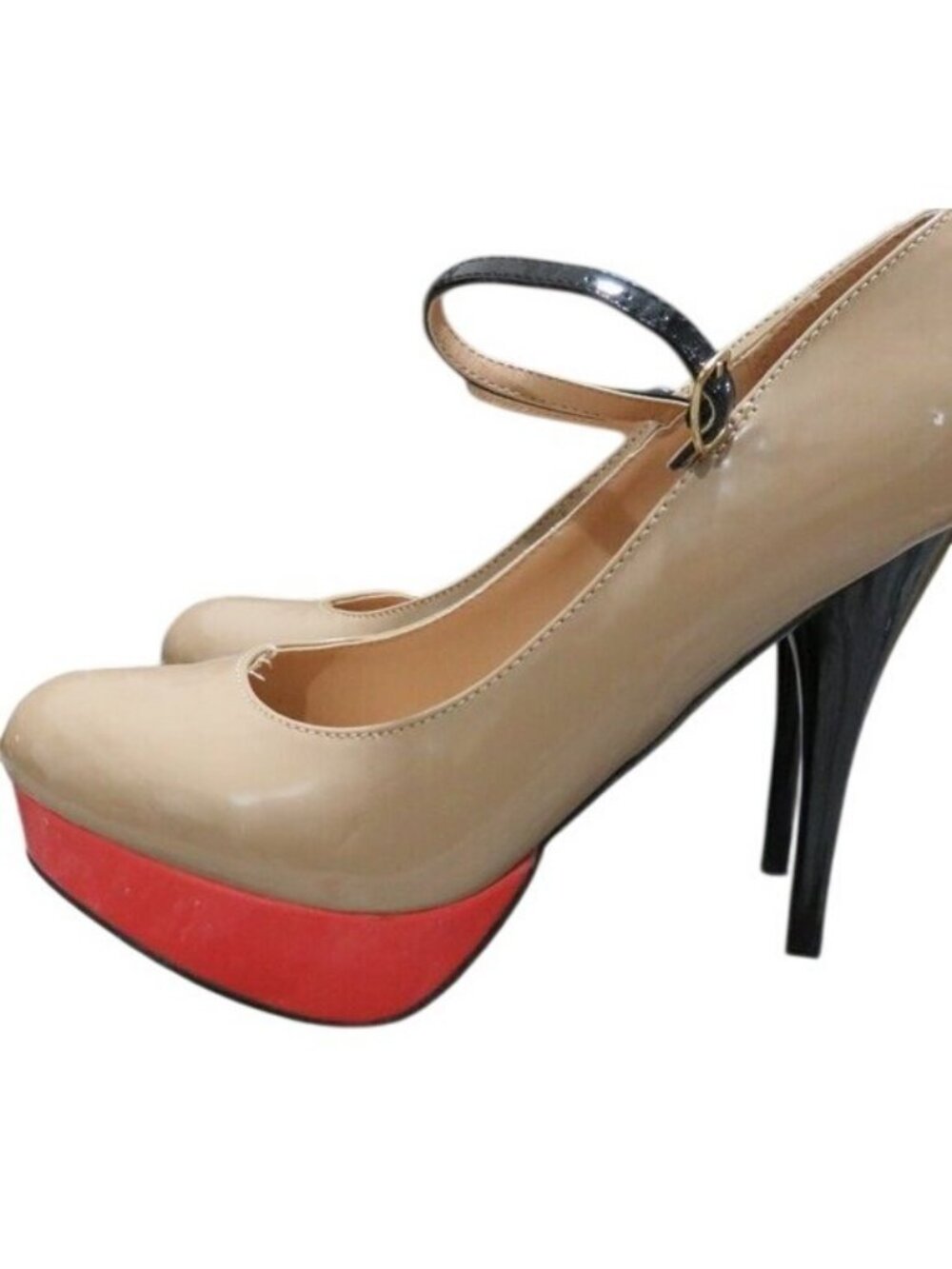 Mossimo Tan Coral Black Colorblock Patent Leather 1.5" Platform 4.5" Heels